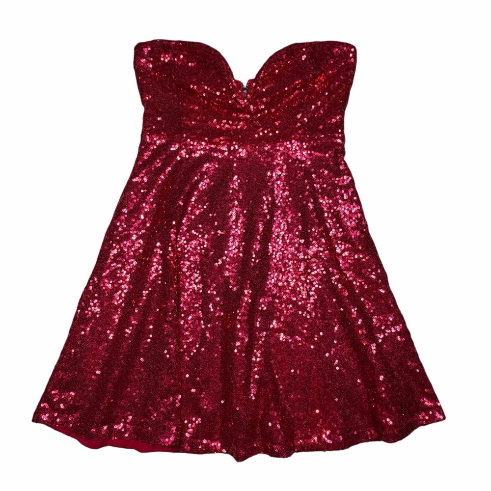 Vtg Charlotte Russe Red Sequin Sweetheart Strapless Flounce Hem Dress - Medium - Picture 6 of 14
